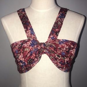 Free people floral front tie crop top